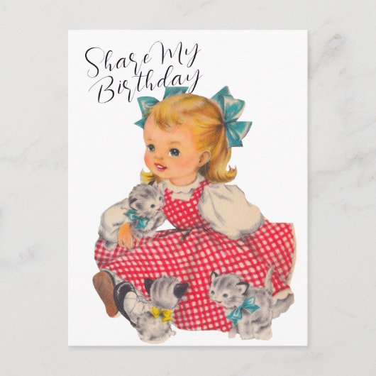誕生日の女の子の子猫 | ポストカード (正面)