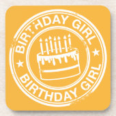 誕生日の女の子の白のゴム印の効果 コースター (正面)