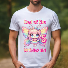 誕生日の女の子の虹の妖精の蝶パパ Tシャツ