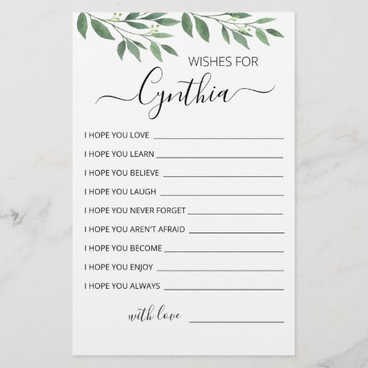 誕生日の女の子の誕生日パーティーカードへの願い (正面)