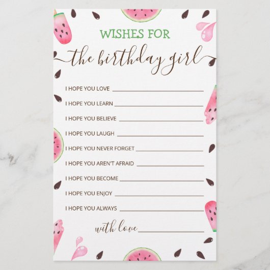 誕生日の女の子の誕生日パーティーカードへの願い (正面)