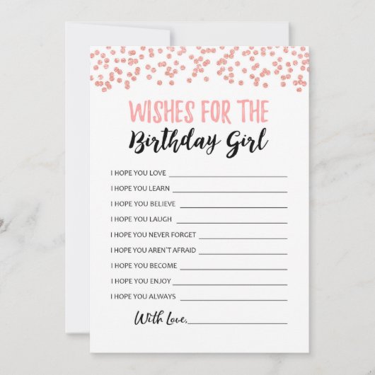 誕生日の女の子の誕生日パーティーカードへの願い 招待状 (正面)