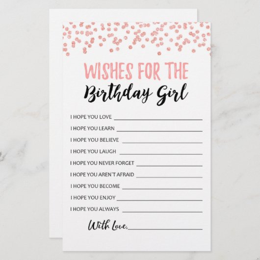 誕生日の女の子の誕生日パーティーゲームへの願い (正面/裏面)