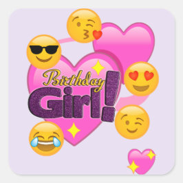 誕生日の女の子のEmojisのハート スクエアシール