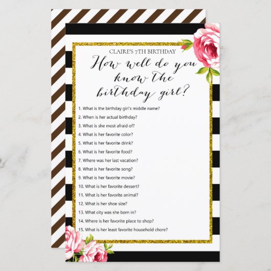 誕生日の女の子ゲームをどれだけ知っているか (正面/裏面)