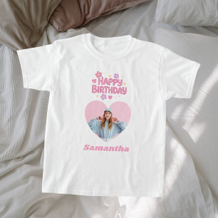 誕生日の女の子ピンクの写真ハート Tシャツ