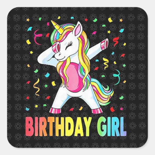 誕生日の女の子ユニコーン スクエアシール (正面)