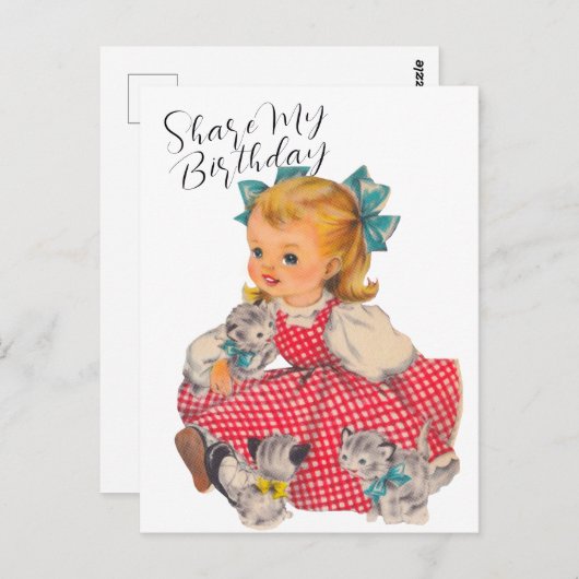 誕生日の女の子子猫 | ポストカード (正面/裏面)