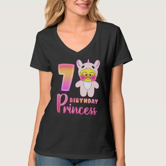 誕生日の女の子7歳Unicorn Kigのララファンファン Tシャツ (正面)