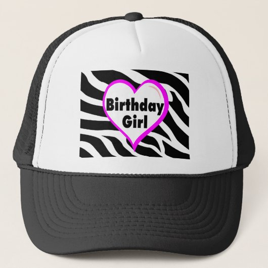 誕生日の女の子(ハートのシマウマは縞で飾ります) キャップ (正面)