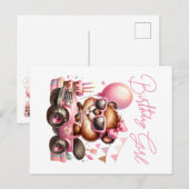 誕生日の女の子 – ピンクのモンスタートラックのビーバー ポストカード (正面/裏面)