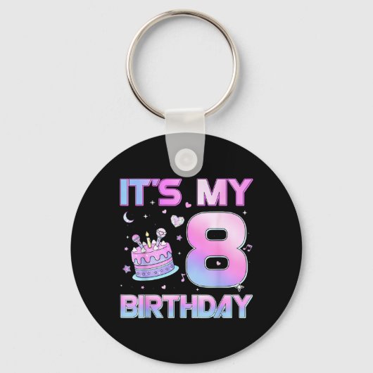 誕生日の女の子 私の8歳の誕生日 8歳の誕生日のパーティー キーホルダー (正面)