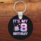 誕生日の女の子 私の8歳の誕生日 8歳の誕生日のパーティー キーホルダー (正面)