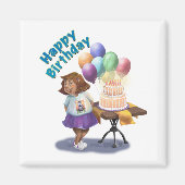 誕生日の女の子(風船とケーキ) マグネット (正面)