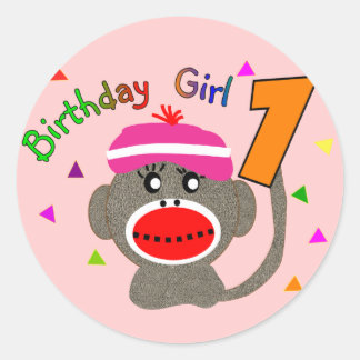 誕生日の女の子"1"歳 ラウンドシール