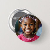 誕生日の女パーソナライズされたの子の写真と名前 缶バッジ (正面&裏面)