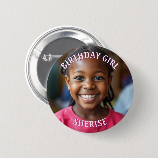 誕生日の女パーソナライズされたの子の写真と名前 缶バッジ (正面&裏面)