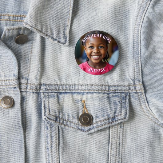 誕生日の女パーソナライズされたの子の写真と名前 缶バッジ (インサイチュ)