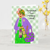 誕生日の女性はクイーンのような服を着てワインをもたらす カード (黄色い花)