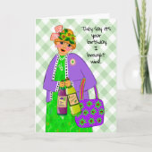 誕生日の女性はクイーンのような服を着てワインをもたらす カード (正面)