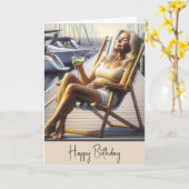 誕生日の女性はマルガリータとビーチの椅子に カード (黄色い花)