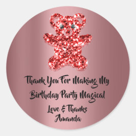 誕生日の好意グリッターレッドスパークグリッターベア ラウンドシール