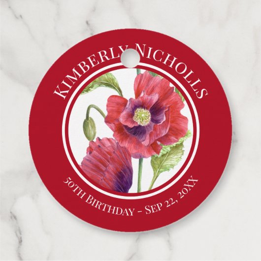 誕生日の好意レッドポピーフローラサークル フェイバータグ (裏面)