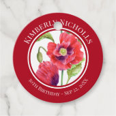 誕生日の好意レッドポピーフローラサークル フェイバータグ (正面)