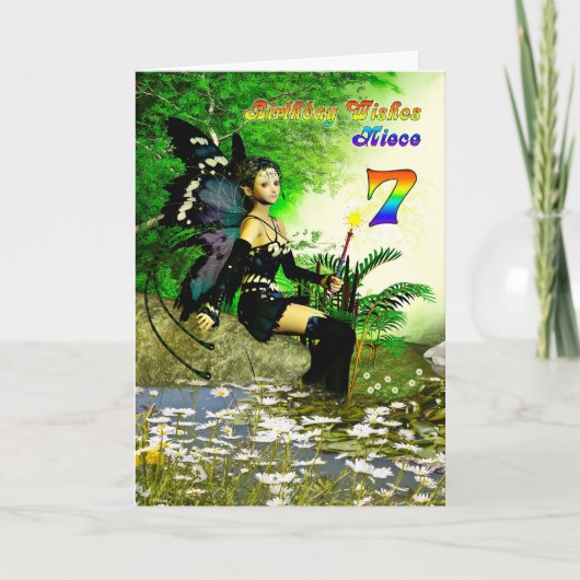 誕生日の妖精から姪の年齢7のための願い カード (正面)