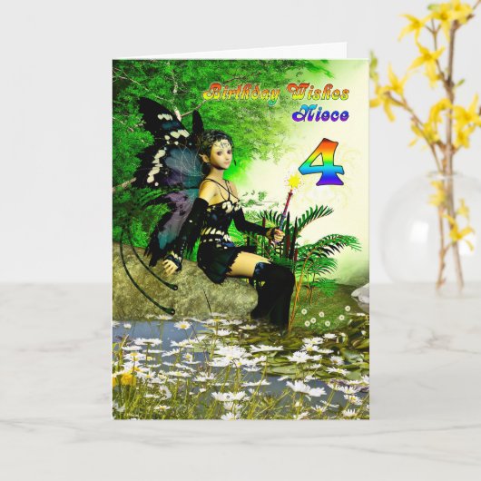 誕生日の妖精から4歳の姪のために願っている カード (黄色い花)