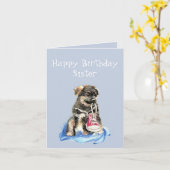 誕生日の姉妹のランナーの子犬の運動靴犬 カード (黄色い花)