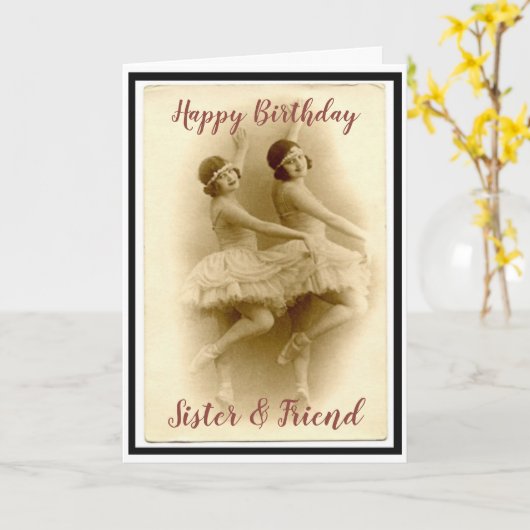誕生日の姉妹及び友人のおもしろいのヴィンテージのバレリーナ カード (黄色い花)