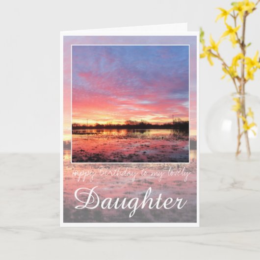 誕生日の娘、素晴らしピンクの日の出。 カード (黄色い花)
