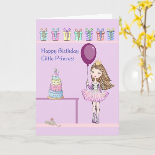 誕生日の子ども用風船とケーキ カード (黄色い花)