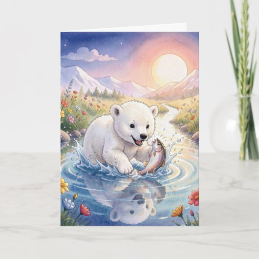 誕生日の子グマの魚遊び カード (正面)