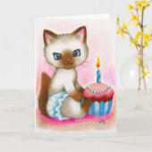 誕生日の子ネコ-かわいい猫の芸術 カード (黄色い花)