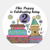 誕生日の子犬Tシャツとギフト ラウンドシール (正面)