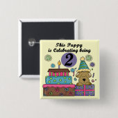 誕生日の子犬Tシャツとギフト 缶バッジ (正面&裏面)