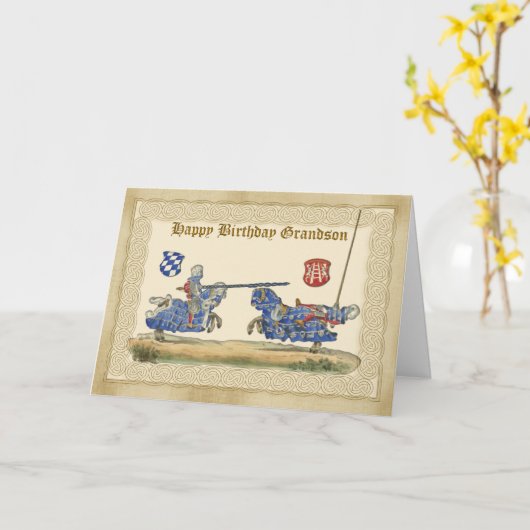 誕生日の孫、馬上槍試合をしている騎士馬完全なB カード (黄色い花)