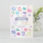 誕生日の宝石のパーティーの水晶の女の子のパステル 招待状 (スタンド正面)