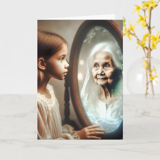 誕生日の少女と老婦人 カード (黄色い花)