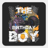 誕生日の少年モンスタートラックマッチングファミリー スクエアシール (正面)