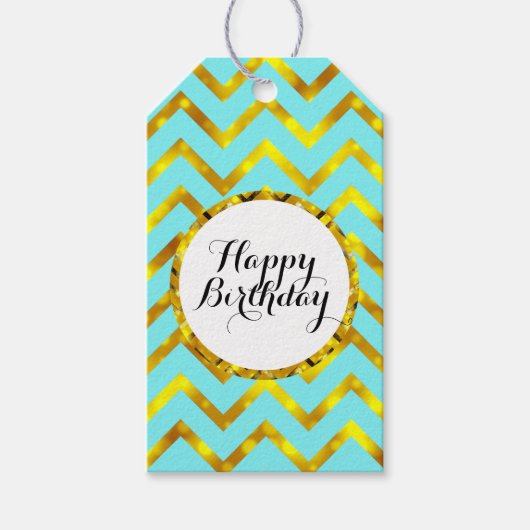 誕生日の希望ガーリー金ゴールドのパーソナライズ ギフトタグ (正面)