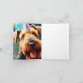 誕生日の帽子と風船を持つ愛犬 カード (内部)