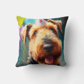 誕生日の帽子と風船を持つ愛犬 クッション (裏面)