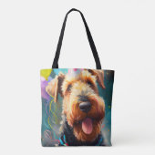 誕生日の帽子と風船を持つ愛犬 トートバッグ (裏面)