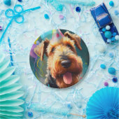 誕生日の帽子と風船を持つ愛犬 ペーパープレート (パーティー)