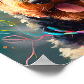 誕生日の帽子と風船を持つ愛犬 ポスター (角)