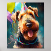 誕生日の帽子と風船を持つ愛犬 ポスター (正面)