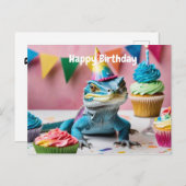 誕生日の帽子をかぶったワニトカゲ ポストカード (正面/裏面)